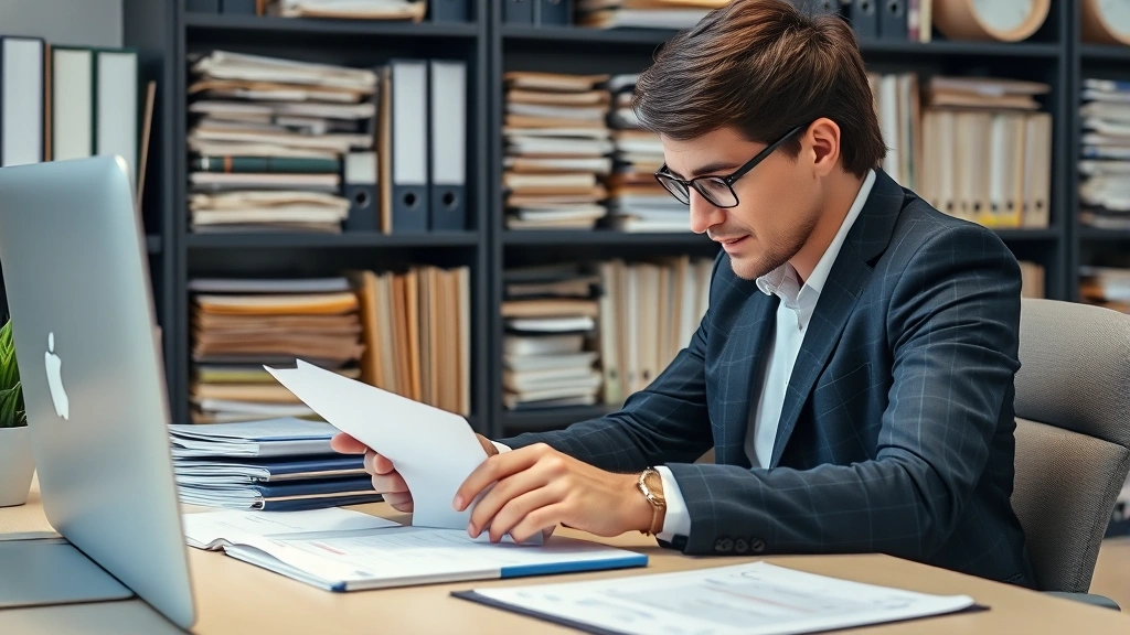 spring branch isd tax office -
Business professional in office setting organizing tax files and property recor