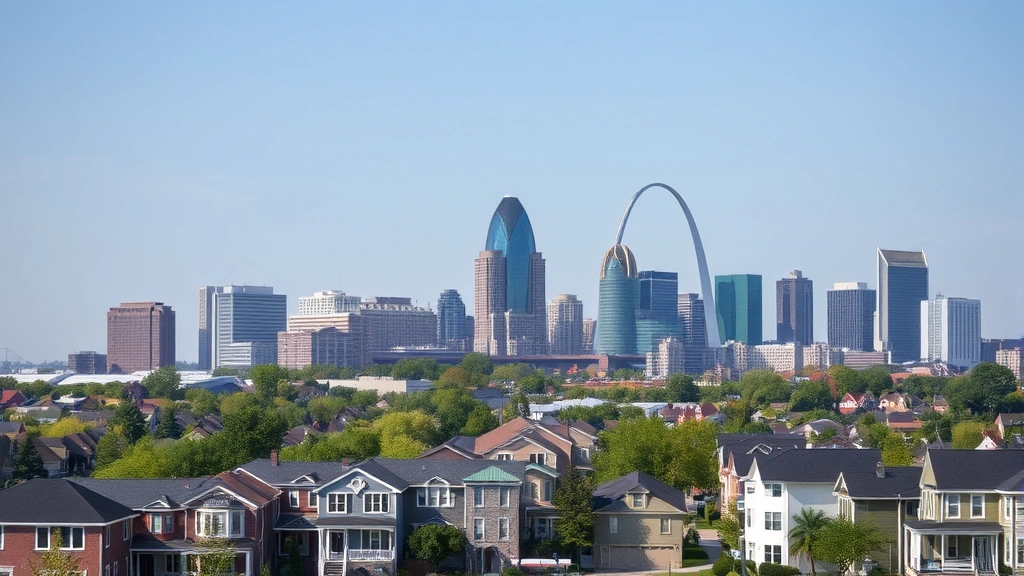 st louis real estate tax - 
Modern St Louis skyline with residential neighborhood in foreground showing div