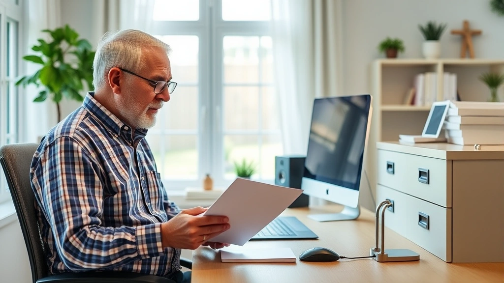 st louis real estate tax - 
Senior homeowner reviewing property assessment letter in bright home office wit