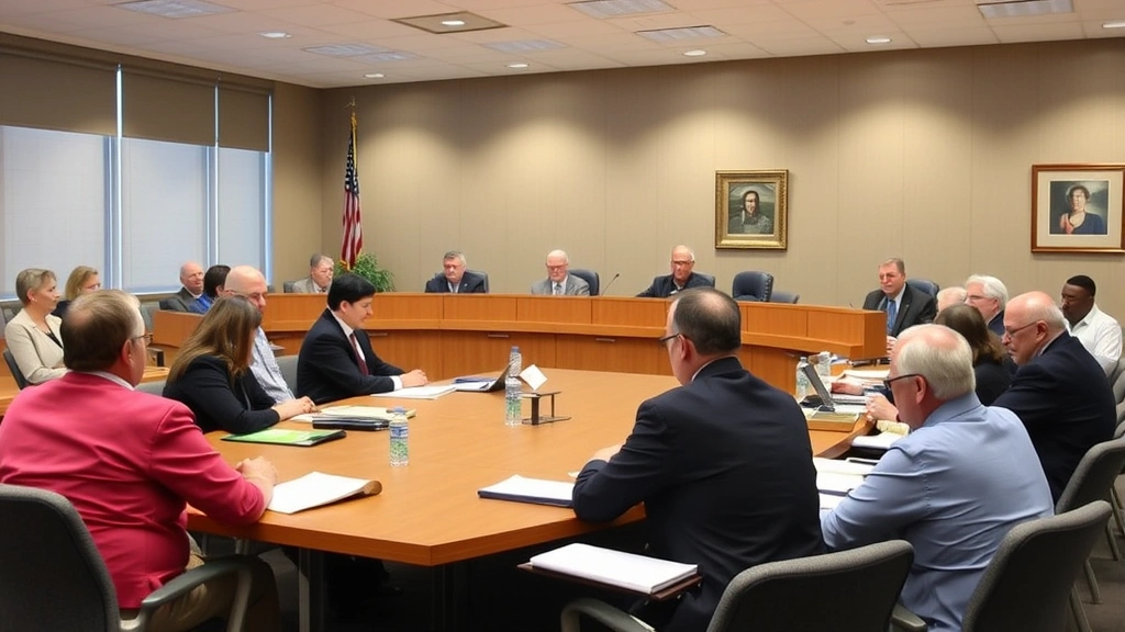 state of georgia ad valorem tax - 
Diverse group in county board meeting room discussing property tax rates and bu