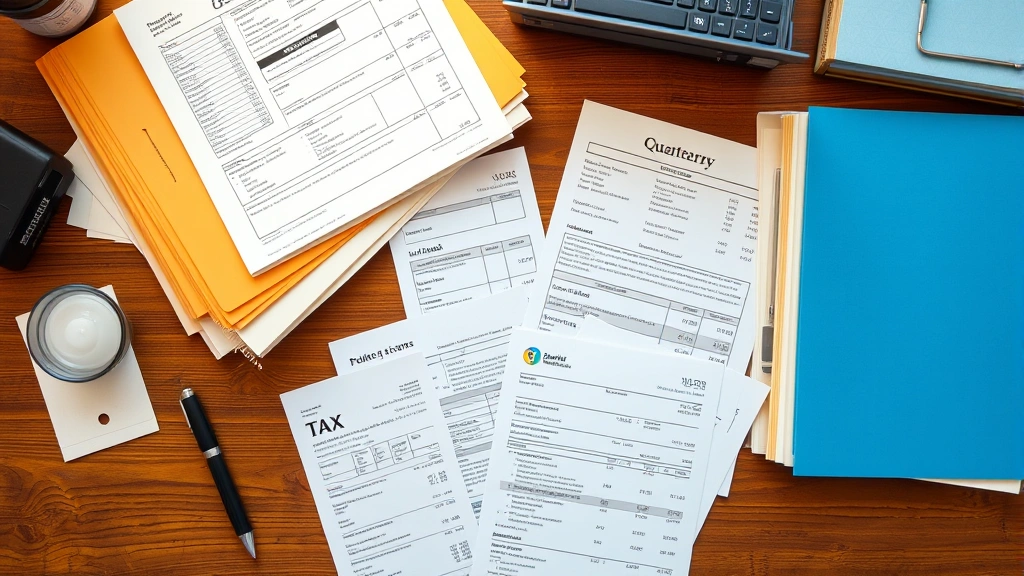 state of michigan estimated tax payments - 
Overhead view of organized tax file folders, quarterly payment receipts, and bu