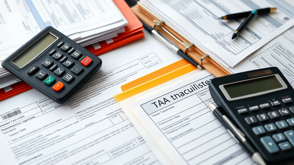tabor tax refund 2025 - 
Close-up of tax forms and documents organized in folders with pen and calculato