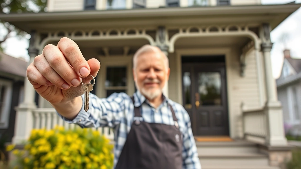 tax abatement definition - 
Homeowner holding keys to renovated historic property, proud expression, tradit