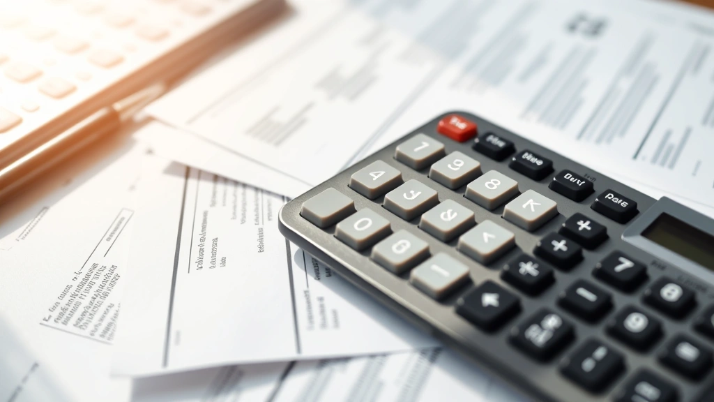 tax clipart - 
Close-up of calculator with receipts and financial papers spread across clean w