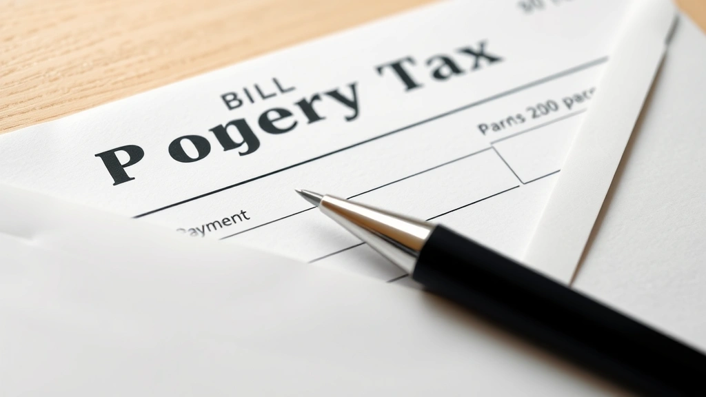 tax collector city of bridgeport -
Close-up of a property tax bill and payment envelope with pen, ready to mail, s