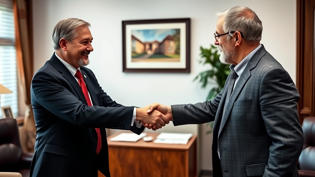 tax collector city of bridgeport -
Handshake between tax professional and property owner in formal office setting,