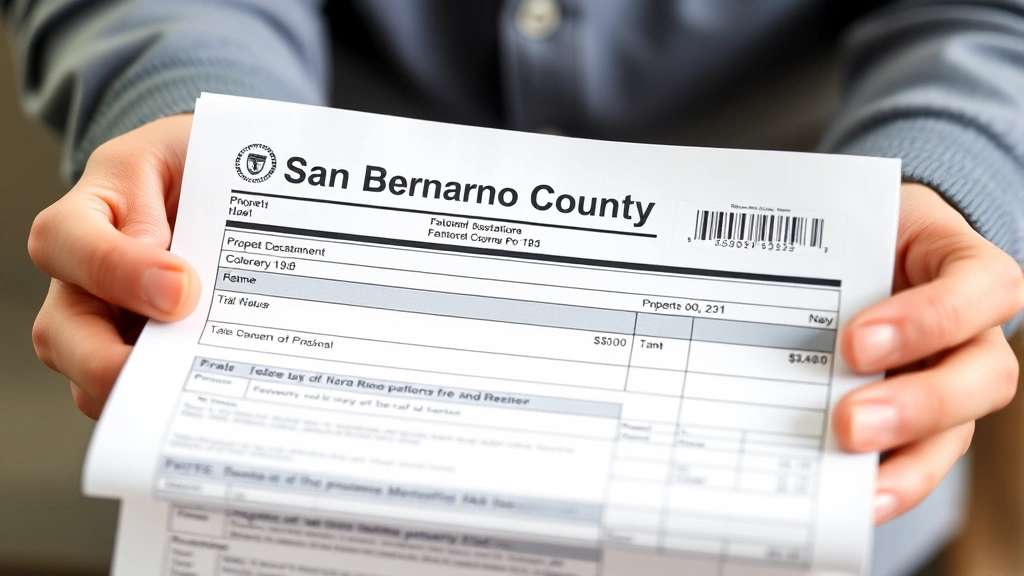 tax collector san bernardino county - 
Close-up of someone’s hands holding a property tax bill statement with Sa
