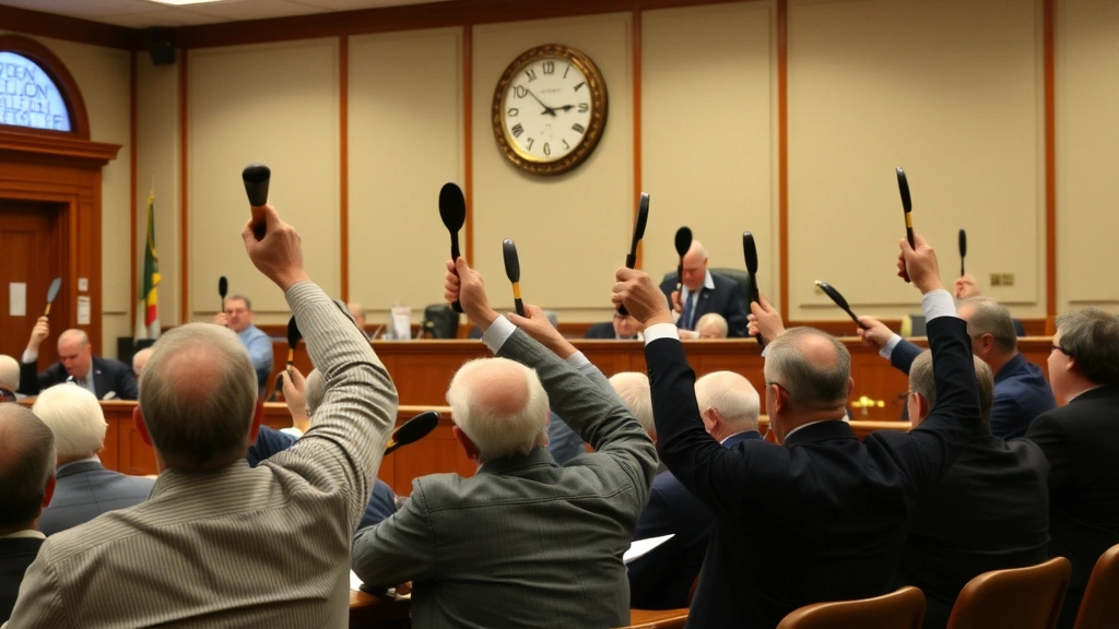 tax deed states - 
County courthouse auction room with bidders raising paddles during a tax deed a