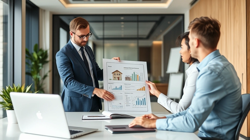 tax deed states - 
Modern office setting with real estate agent presenting property analysis chart