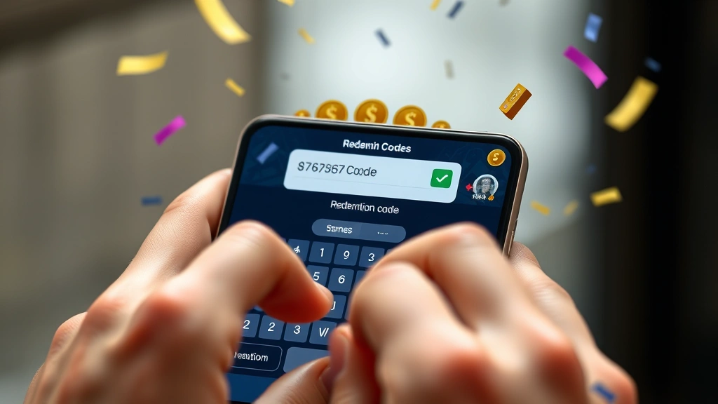 tax fraud tycoon codes - 
Close-up of hands typing redemption code on smartphone screen, showing game rew