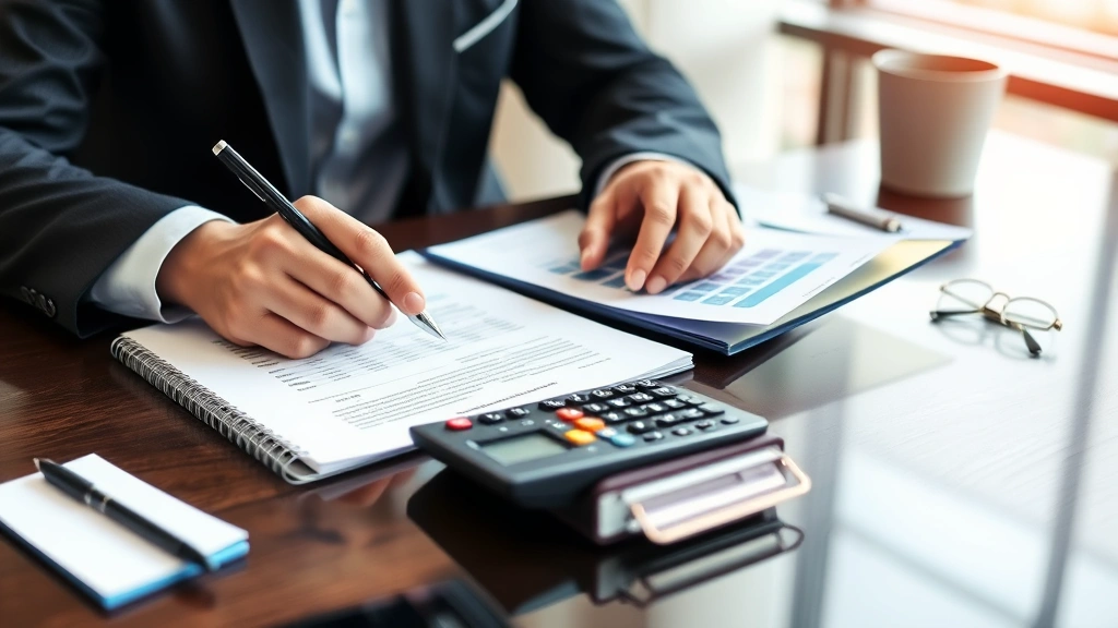 tax fraud tycoon codes - 
Professional financial advisor reviewing documents at desk with calculator and 