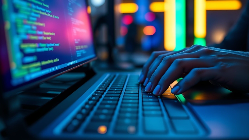 tax fraud tycoon roblox codes - 
Close-up of hands typing code into computer keyboard, blue and green neon light