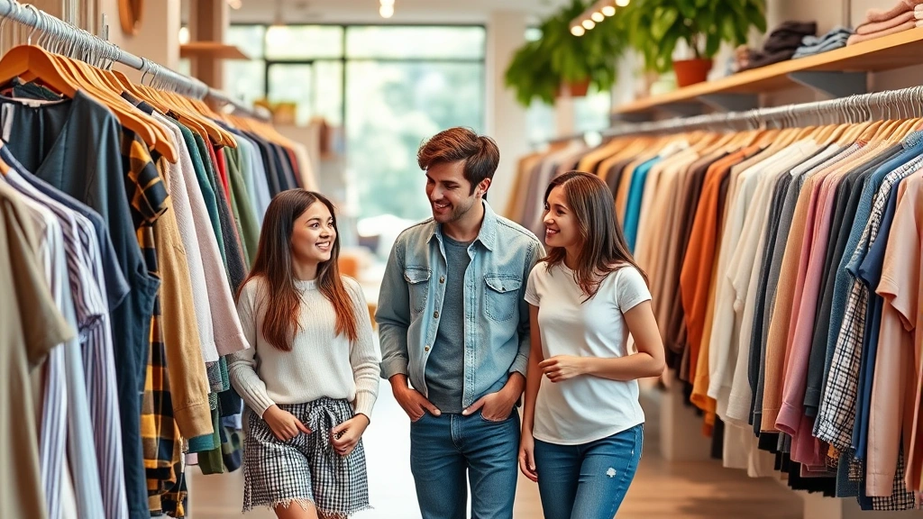tax free week maryland 2025 - 
Family of three in casual clothing browsing clothing racks in bright retail sto