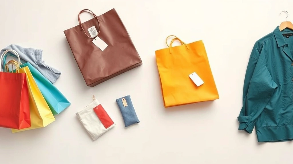 tax free week maryland 2025 - 
Overhead view of shopping bags and tagged clothing items on light background, m