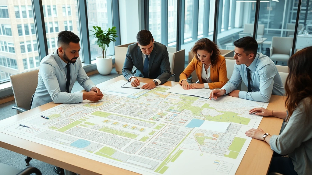 tax increment reinvestment zone - 
City planner reviewing zoning maps and development plans on large table with co