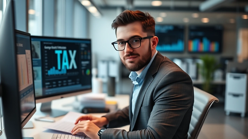 tax ok gov oktap - 
Confident professional man reviewing digital tax information on computer monito