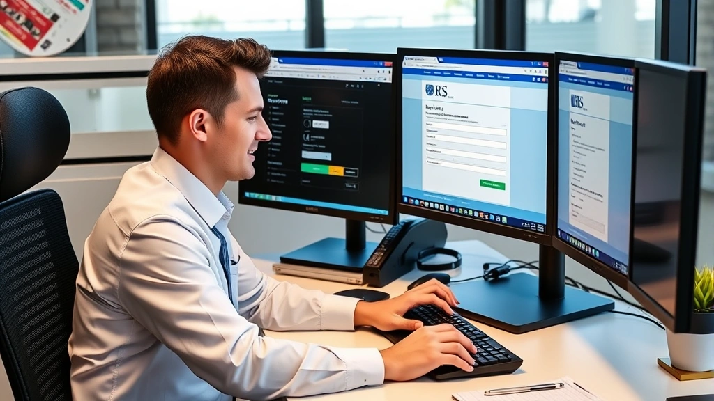 tax payment sync error -
Professional accountant or CPA at desk with multiple monitors displaying IRS we