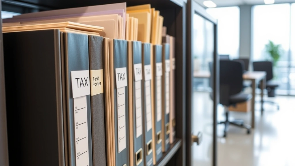tax provision - 
Organized filing system with labeled tax folders and documents in modern office