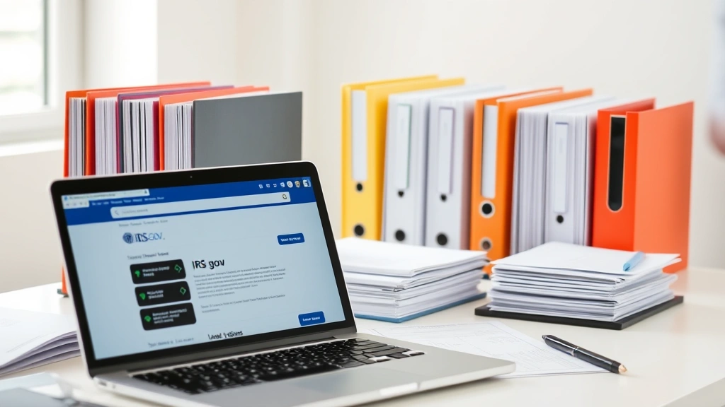 tax resolution center calls - 
Organized file folders and tax documents neatly arranged on desk with laptop sh