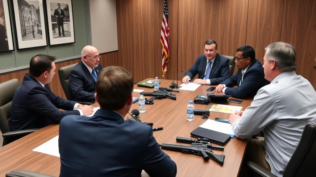 tax stamp for a suppressor - 
Diverse group in professional meeting room discussing firearms regulations and 