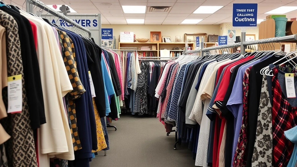 tax write off for donations to goodwill -
Goodwill store interior showing typical clothing racks and household items with