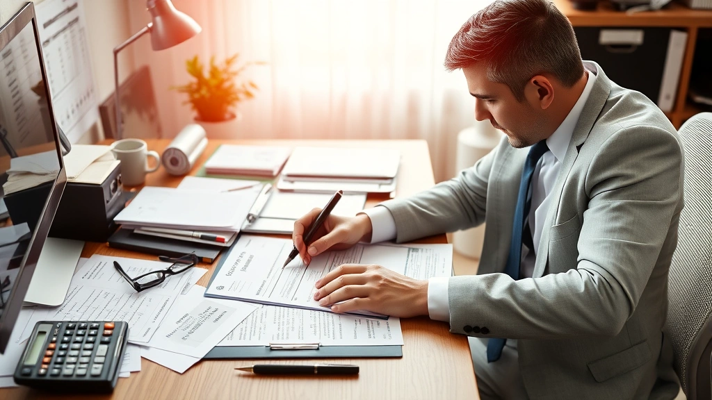 taxa cricket -
Professional accountant or CPA working at desk with tax forms, cricket-related