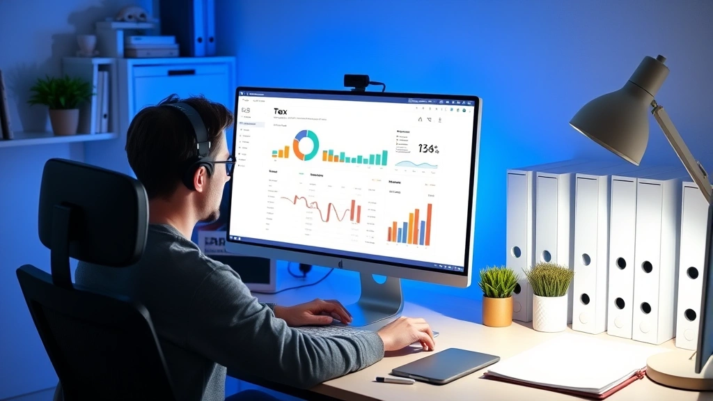 taxa mantis - 
Freelancer working at home office with computer showing tax dashboard, organize