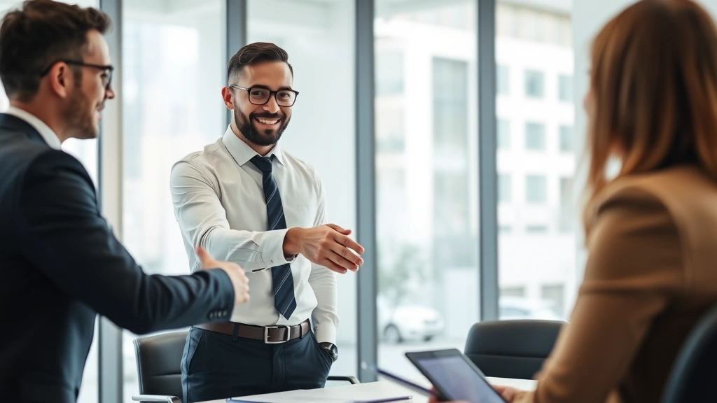 taxa mantis - 
Business owner and accountant shaking hands in modern office during financial c