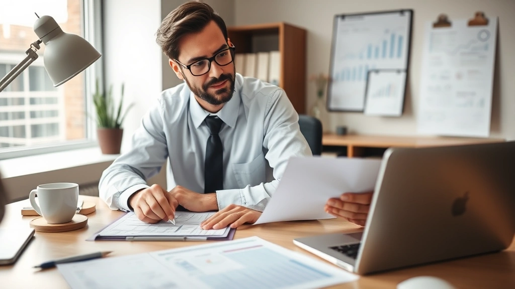 taxa mantis - 
Small business owner reviewing quarterly tax estimates and financial reports at