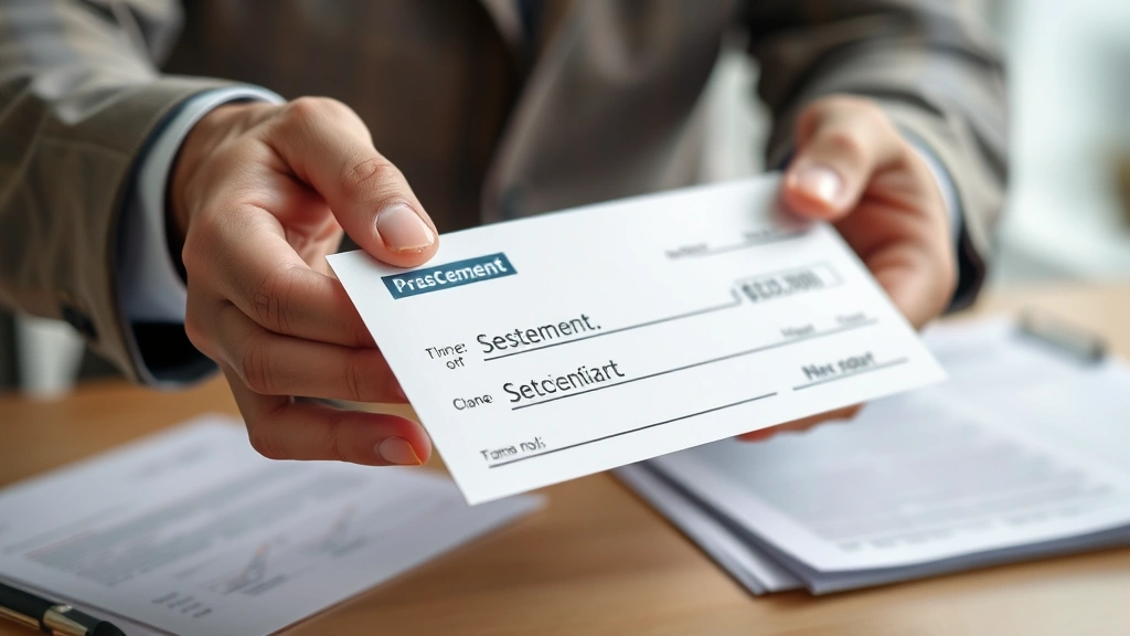 taxes on $500 000 settlement - 
Close-up of hands holding a large settlement check with documents

