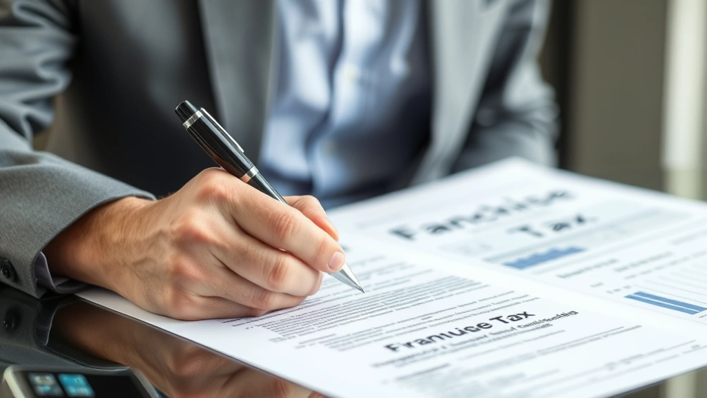 tennessee business tax - 
Business owner signing franchise tax filing forms with pen, Tennessee Departmen