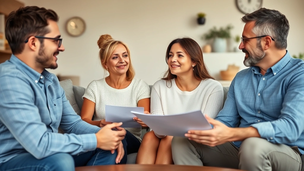 texas estate tax -
Diverse family of four sitting together in living room having a thoughtful conv