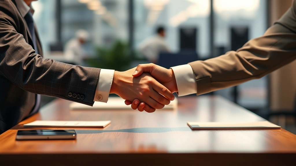 texas estate tax -
Handshake between financial advisor and client across desk with blurred backgro