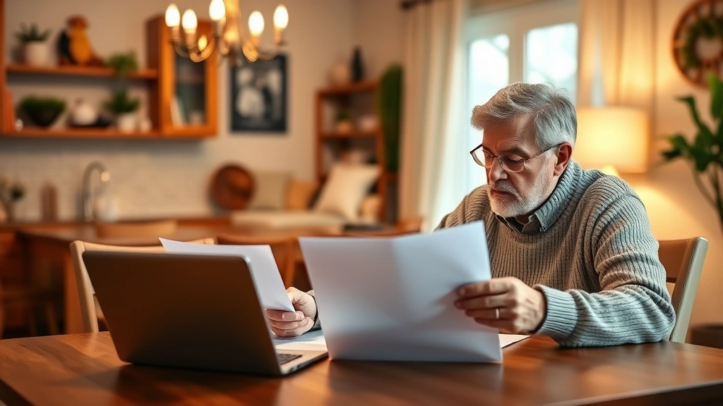 town of brookhaven taxes - 
Senior couple reviewing home ownership documents at dining table with laptop, w