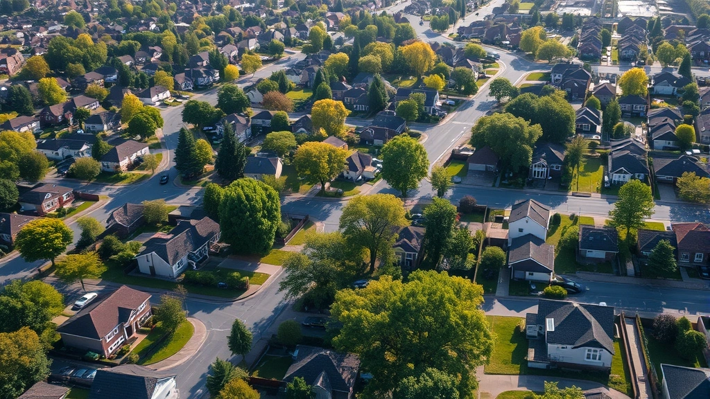 town of north hempstead taxes - 
Aerial view of suburban neighborhood with residential homes, tree-lined streets