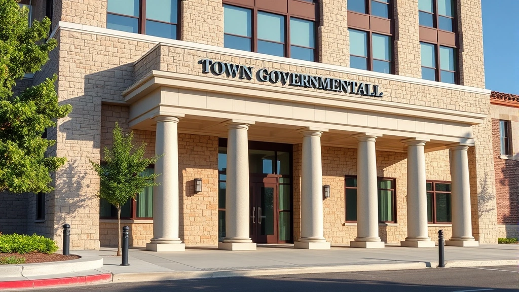 town of north hempstead taxes - 
Modern municipal building exterior with stone facade and columns, representing 