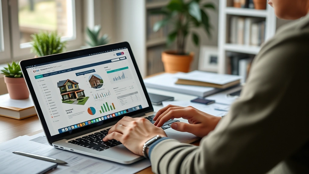 town of smithtown taxes - 
Person using laptop to research property taxes and assessments, home office env