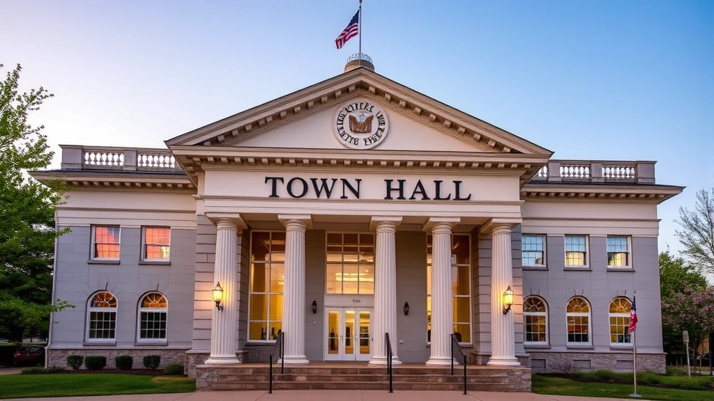 town of stratford tax collector - 
Connecticut town hall building exterior with clear signage, professional archit