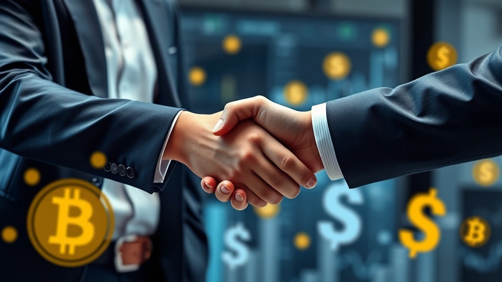 trump crypto tax - 
Handshake between financial advisor and client with cryptocurrency symbols and 