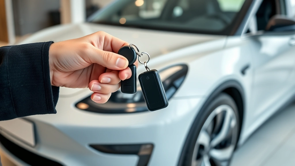 trump ev tax credit - 
Close-up of hands holding car keys next to a sleek electric vehicle in a dealer