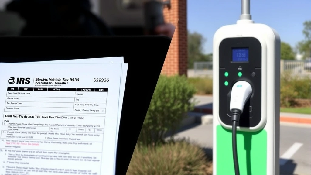 trump ev tax credit - 
Split screen showing IRS form 8936 tax credit document on left, electric vehicl