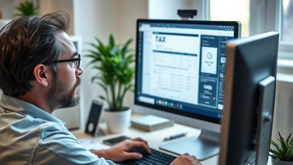 uncertain tax positions - 
Person looking at computer screen displaying tax software with concerned expres