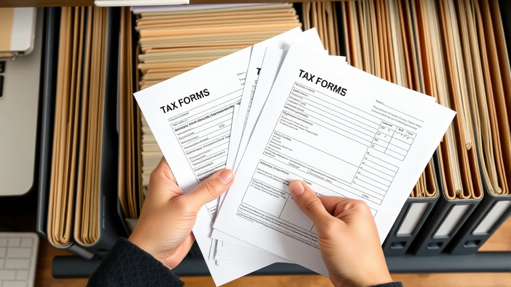 utah state tax refund status - 
Hands holding completed tax forms and W-2 documents, organized filing system wi