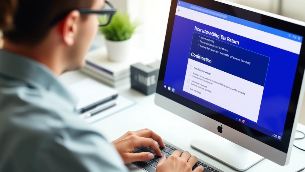 utah tax refund - 
Person at computer submitting tax return electronically with checkmark confirma