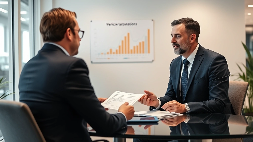 utah vehicle sales tax - 
Financial advisor explaining vehicle tax calculations to customer in office set