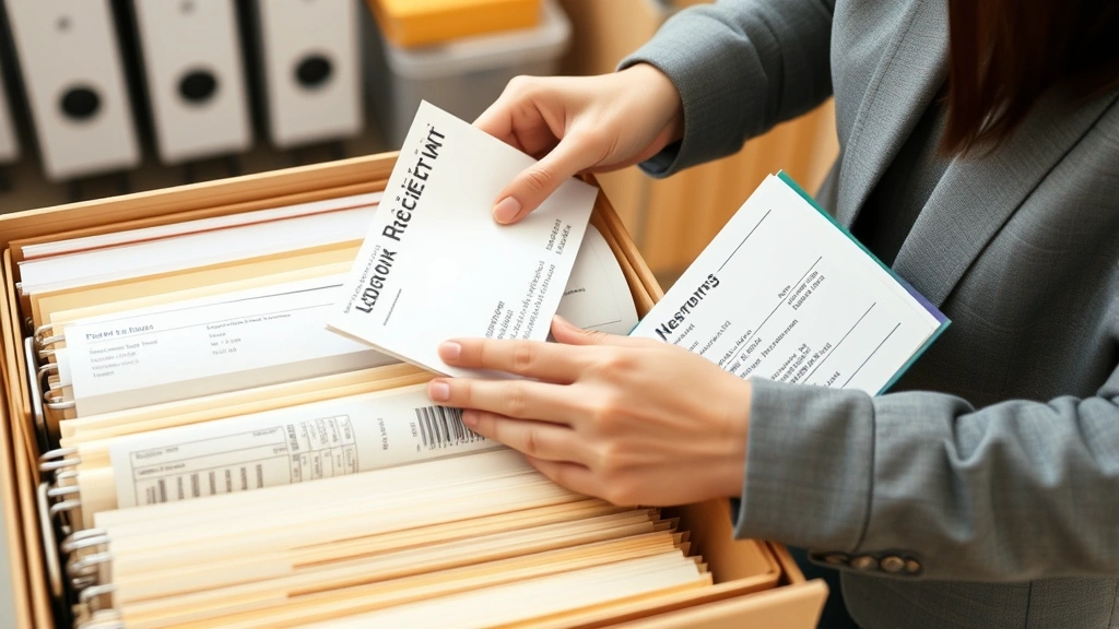 vancouver wa sales tax - 
Business owner organizing tax receipts and invoices in file folders
