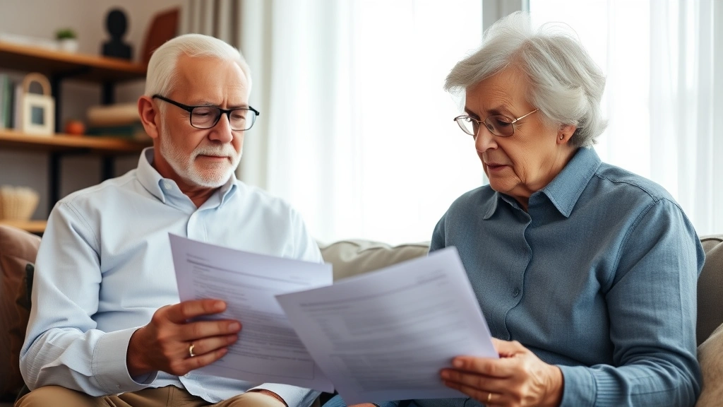 vegas property tax - 
Senior couple reviewing financial documents together at home, representing home
