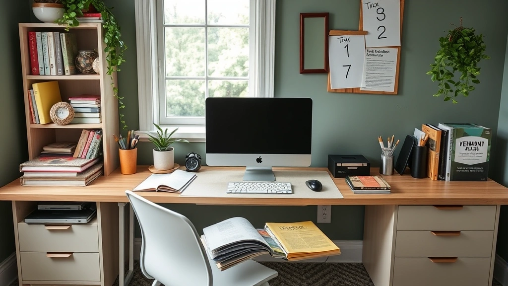 vermont income tax - 
Organized home office workspace with Vermont tax guide
