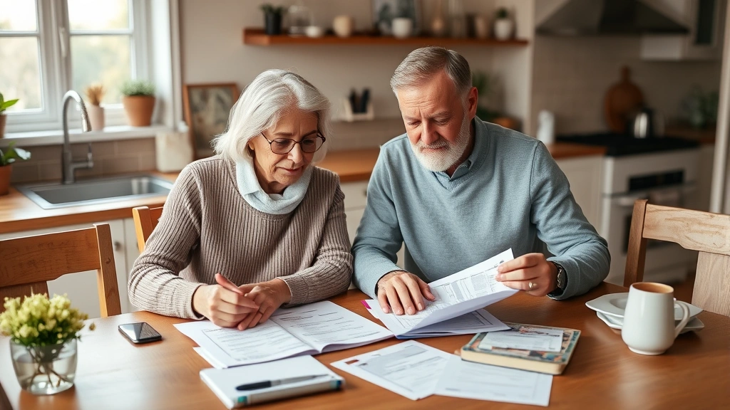 virginia beach personal property tax - 
Mature couple reviewing financial documents and tax bills at home kitchen table