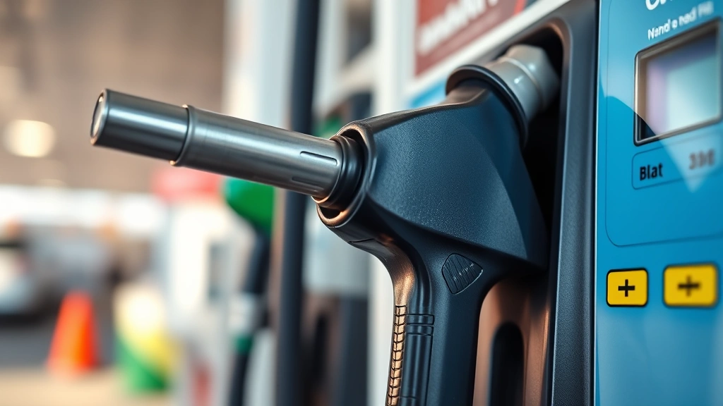 wa state excise tax - 
Close-up of gas pump nozzle at service station with price display visible, phot